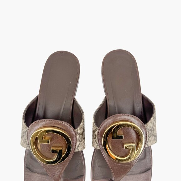 Gucci Blondie GG Flat Thong Sandals Beige Monogram Leather Size 37 US 7 Women - Picture 5 of 15